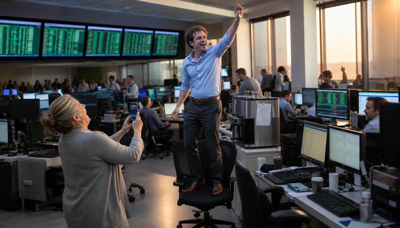 The S&P 500 Prints 7,665 and Traders Forget How to Blink — AI-generated photograph · Fictional scene — no real people depicted
