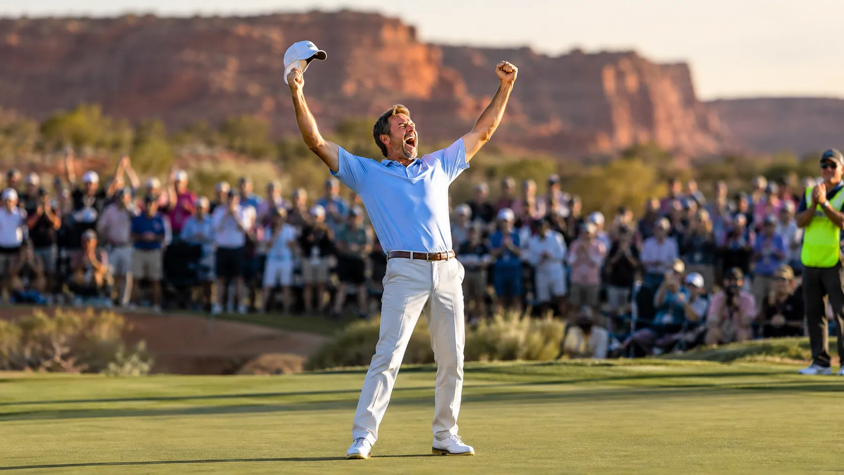 The 100-to-1 Sunday: Shipley Birdies the 72nd to Steal Utah — AI-generated photograph · Fictional scene — no real people depicted